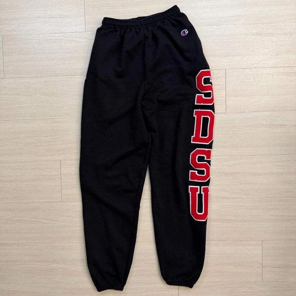 Champion San Diego State University Black Cuff Sweatpants Mens Size Small Cozy